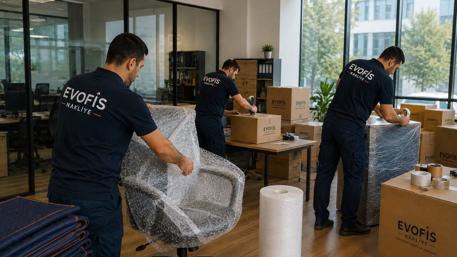 Ofis taşıma ekibi ve kapalı kasa araç